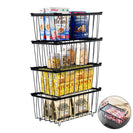 4 Pack Stackable Black Freezer Storage Baskets Carbon Steel Organizer Bins with Handles