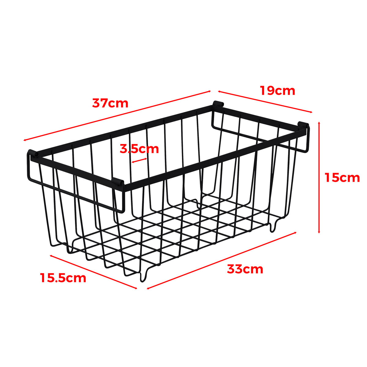 4 Pack Stackable Black Freezer Storage Baskets Carbon Steel Organizer Bins with Handles size guide 1