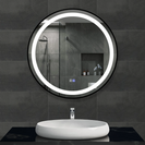 900mm Black Framed Round Front Lit LED Mirror with Demister, Three Light Modes and Dimmable Control