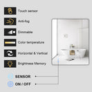 750x600mm Rectangle LED Mirror with Motion Sensor Demister Switch Backlit Touch Switch 3 Colours Lighting Frameless