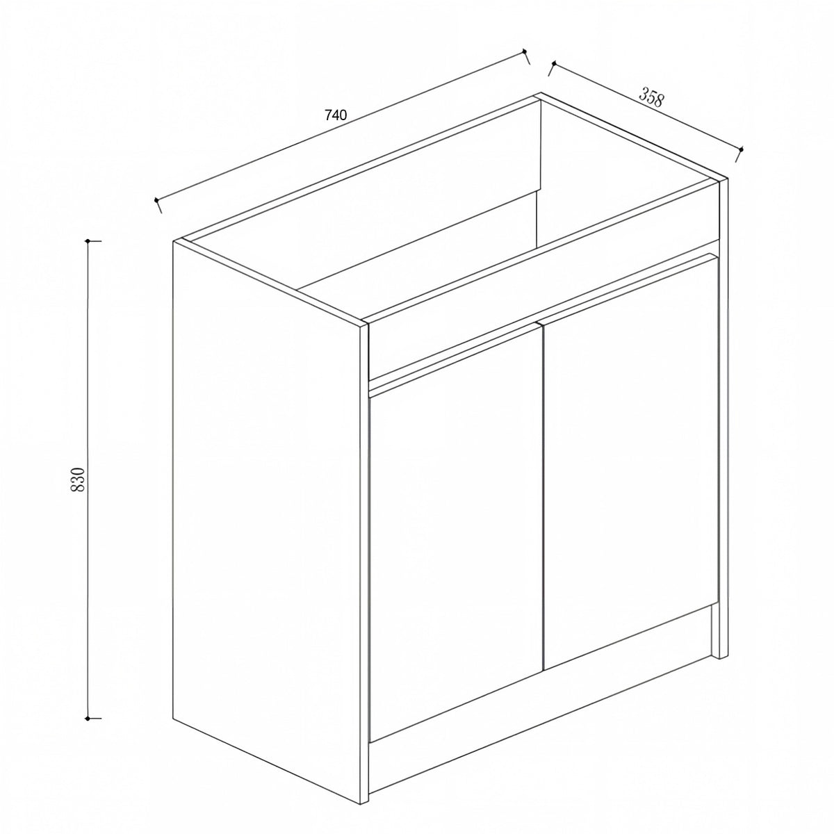750mm Plywood Slim Vanity with Ceramic Basin size guide 1