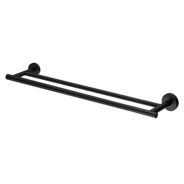 755mm Wall Mounted Double Round Towel Rail Rack Holder Stainless Steel Black - NZHomeware