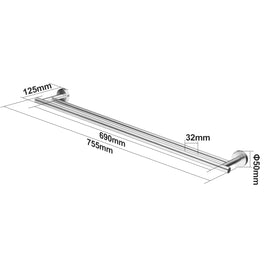 755mm Wall Double Round Towel Rail Rack Holder Stainless Steel Brushed Nickel - NZHomeware