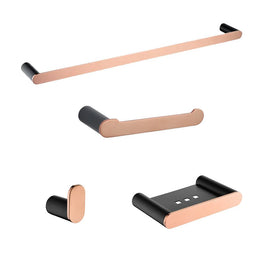 Rose Gold Wall Mounted Bathroom Accessories Set – Robe Hook, Toilet Paper Holder, Towel Rail, Dish Holder Kit - NZHomeware