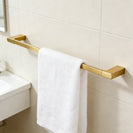 Square Brushed Yellow Gold Single Towel Rail 600mm Solid Brass Wall Mounted - NZHomeware