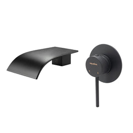 Aquatica All Pressures Circo Shower With Waterfall Wall Spout Matte BlackSet - NZHomeware
