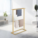 Bamboo Towel Bar Holder Rack 2 Tiers Freestanding Drying Storage - NZHomeware