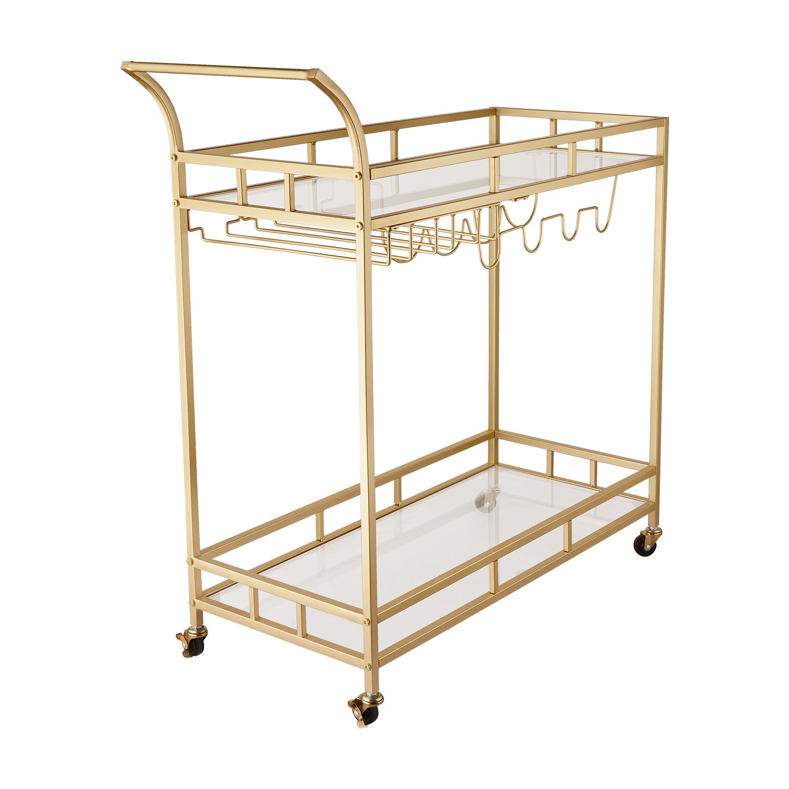 Gold Bar Trolley Cart Glass Shelves Wine Rack Rolling – NZHomeware