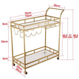 Bar Trolley with Glass Shelves Rolling Wine and Service Trolley With Wine Rack And Glass Holder Modern Home Bar Storage Trolley Suitable for Kitchen and Restaurant - NZHomeware