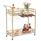 Bar Trolley with Glass Shelves Rolling Wine and Service Trolley With Wine Rack And Glass Holder Modern Home Bar Storage Trolley Suitable for Kitchen and Restaurant - NZHomeware