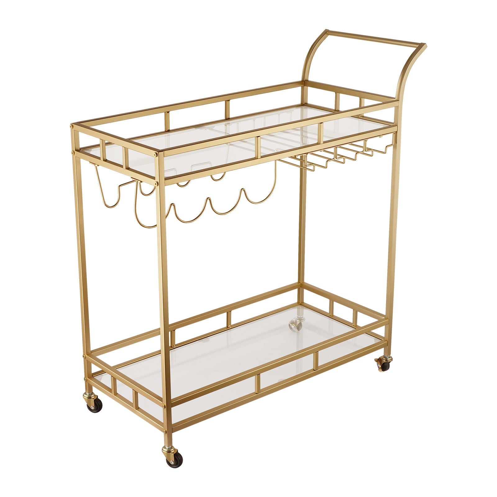 Gold Bar Trolley Cart Glass Shelves Wine Rack Rolling – NZHomeware