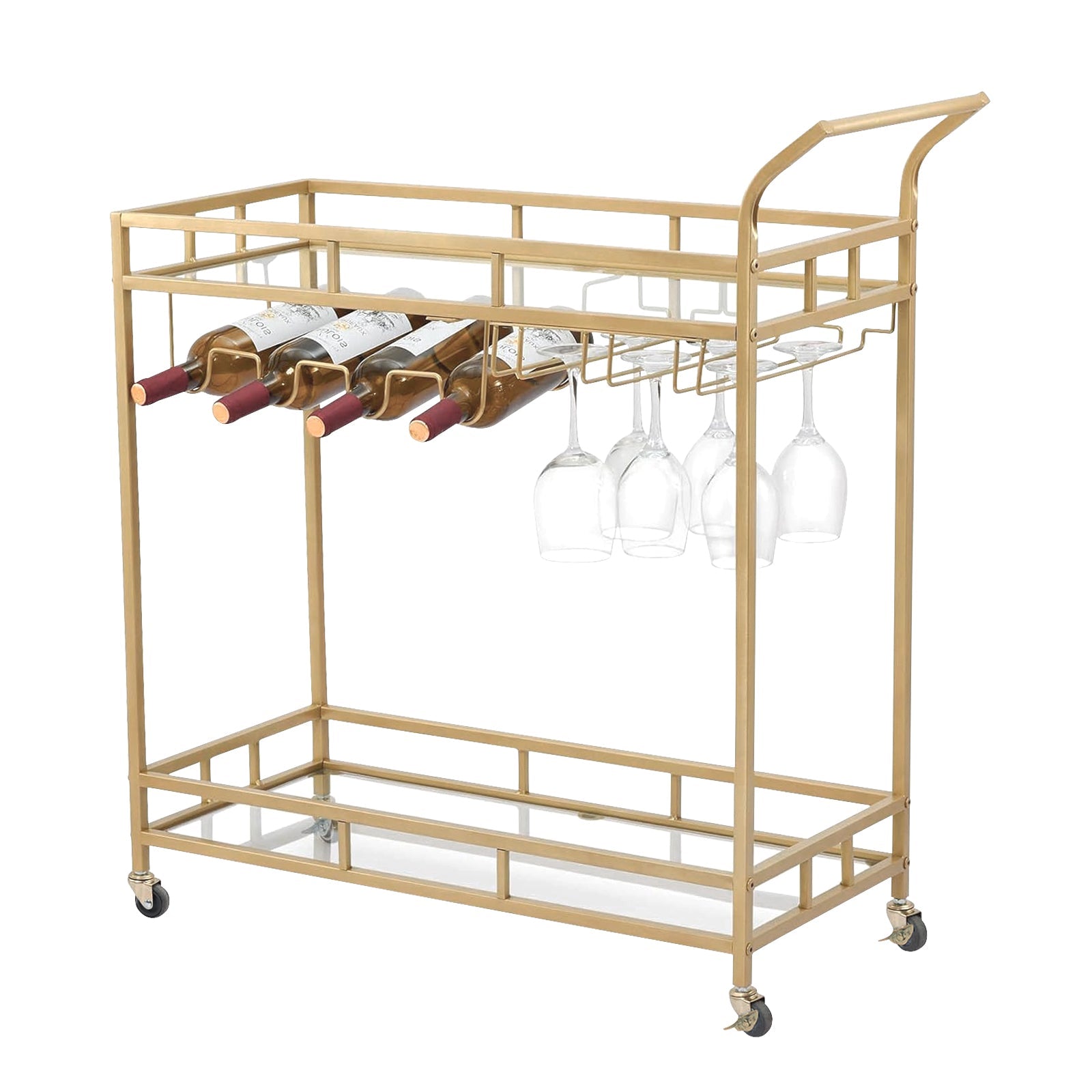 Gold Bar Trolley Cart Glass Shelves Wine Rack Rolling – NZHomeware