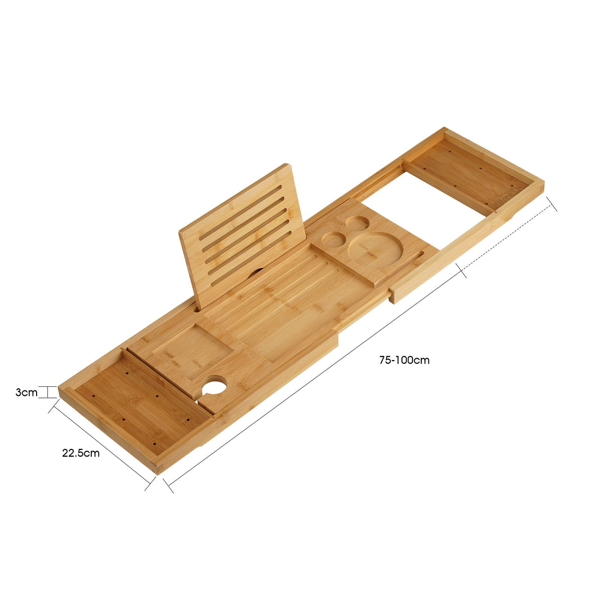 Bath Tub Rack Caddy Tray Wine Glass Book Phone Holder Expandable Bamboo size guide 1