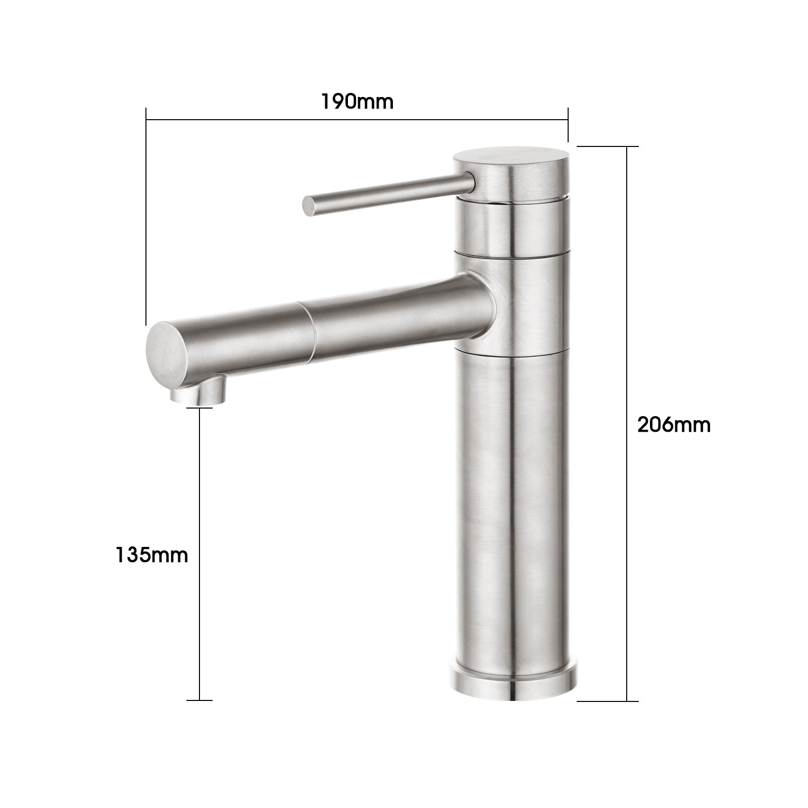 Brushed Nickel Basin Mixer Tap Stainless Steel Swivel size guide 1