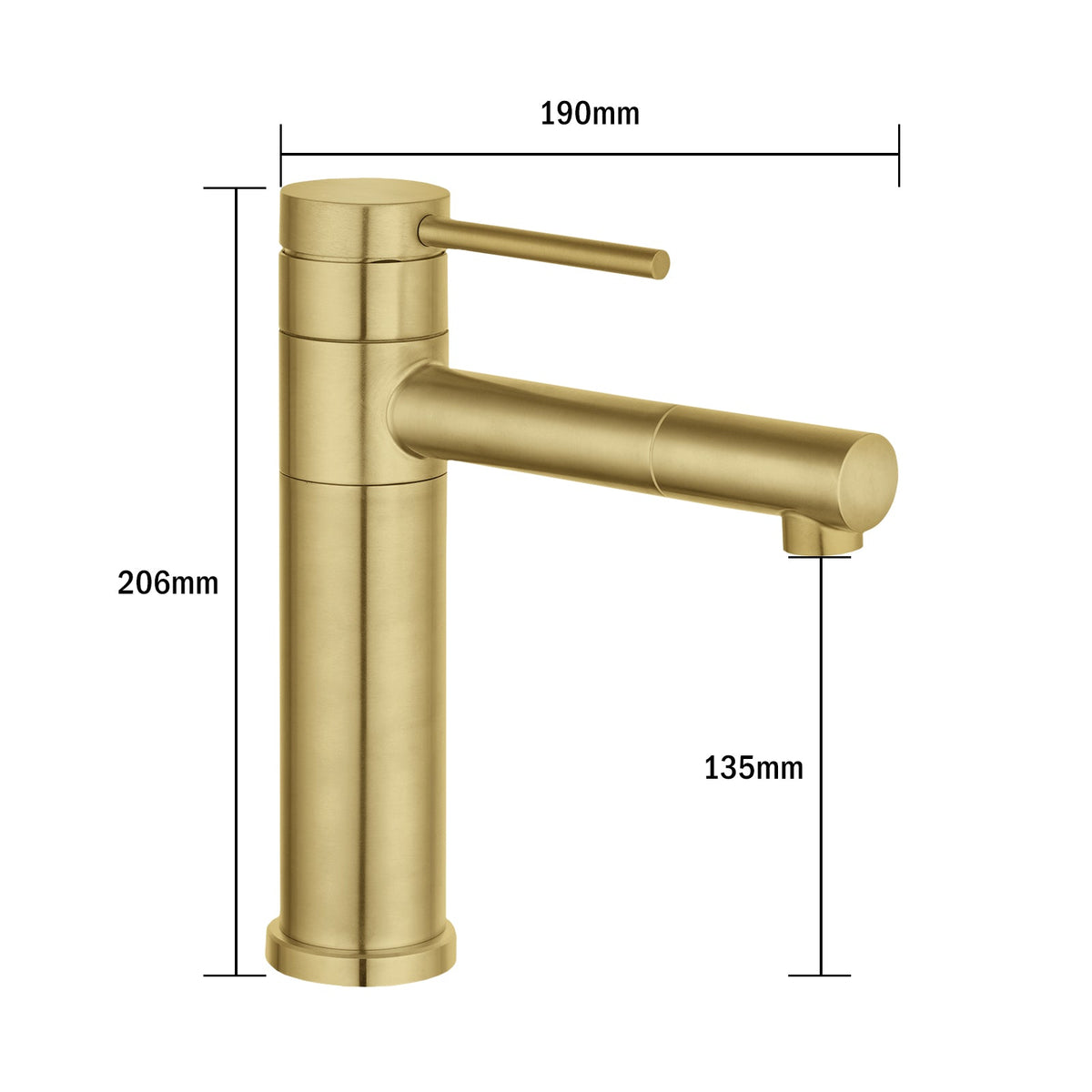 Brushed Gold Basin Mixer Tap Swivel Spout Stainless Steel size guide 1