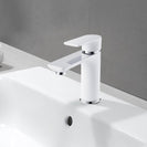 Bathroom White & Chrome Basin Mixer Solid Brass Vanity Tap - NZHomeware