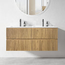 Lorenzo 1200MM Plywood Fluted Wall Hung Vanity - Light Oak Double Bowl