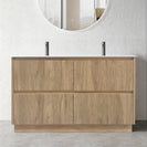 FLORAN-1 1500MM Plywood Fluted Floor Standing Vanity - Light Oak Double  Bowl
