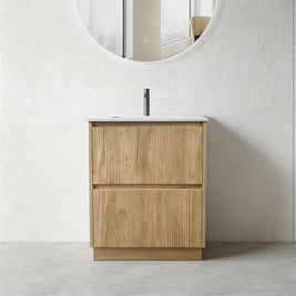 IU - FLORAN 600MM light oak fluted floor standing bathroom vanity - NZHomeware