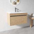 BC13 750X460X460MM PLYWOOD WALL HUNG VANITY - LIGHT OAK WITH CERAMIC TOP - NZHomeware