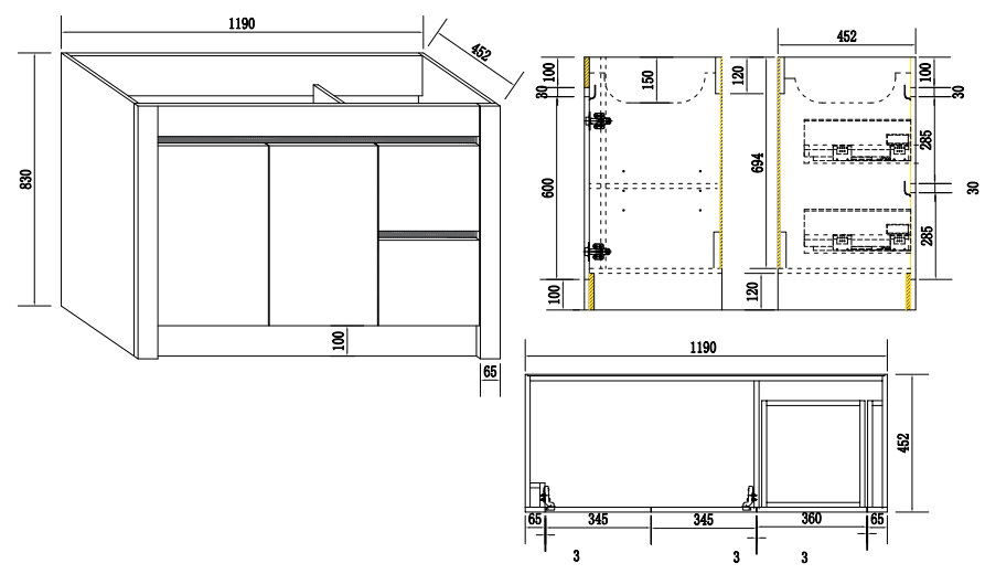 BC7 1200mm Plywood Floor Standing Vanity size guide 1