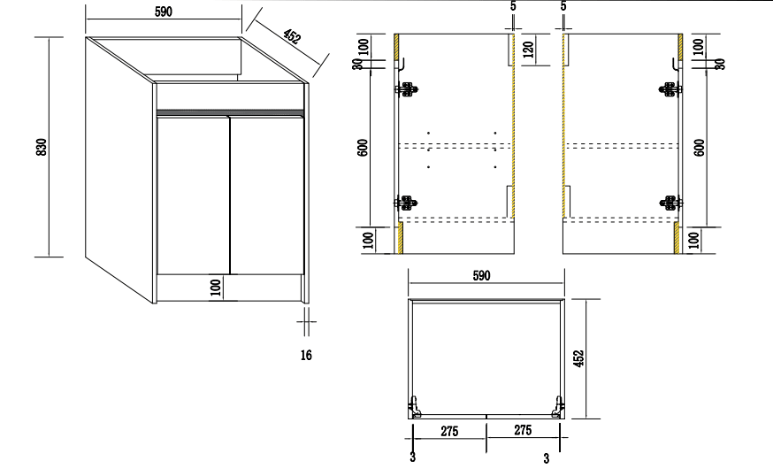BC7 600mm Plywood Floor Standing Vanity size guide 1