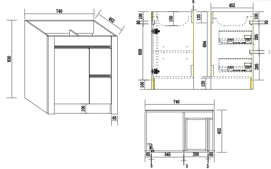 BC7 750mmx460mmx850mm Plywood Floor Standing Vanity size guide 1