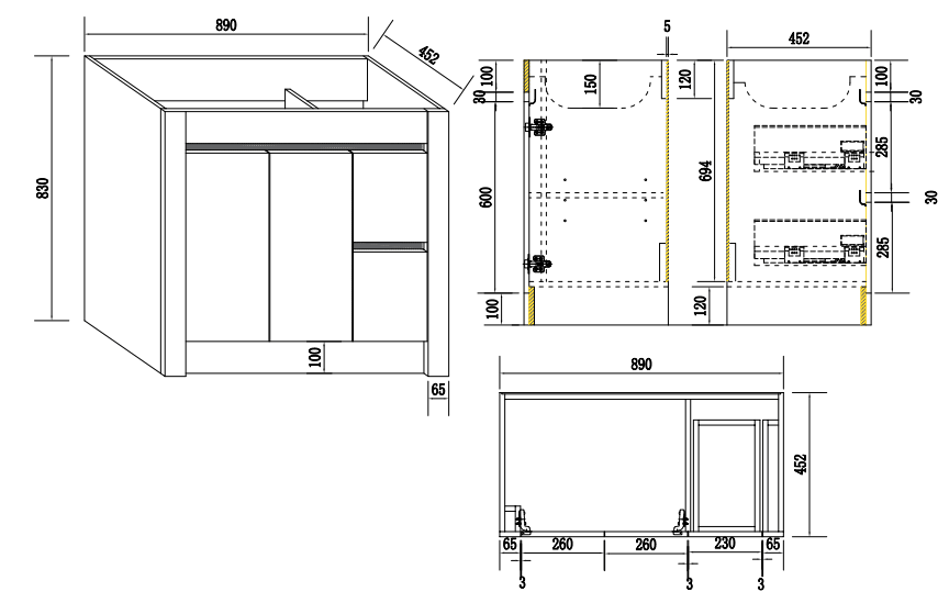 BC7 900mm Plywood Floor Standing Vanity size guide 1
