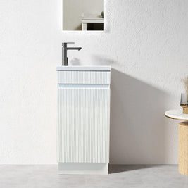 EMMA 400X250X850MM FLUTED Plywood Floor Standing Vanity - Matte White With Ceramic Top - NZHomeware