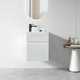 MAYA 420X220X505MM FLUTED PLYWOOD WALL HUNG VANITY - WHITE GLOSS WITH CERAMIC TOP - NZHomeware