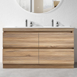 POLO 1800X460X850MM PLYWOOD FLOOR STANDING VANITY - LIGHT OAK WITH DOUBLE POLYMARBLE TOP - NZHomeware