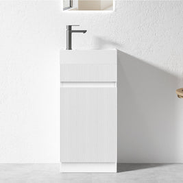 Billy 400x205x870mm Fluted Floorstanding Vanity White With Ceramic Basin - NZHomeware
