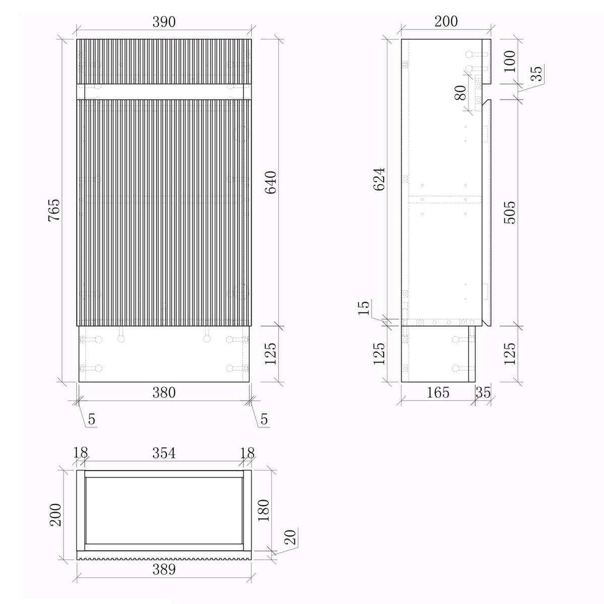 Billy 400x205x870mm Fluted Floorstanding Vanity White size guide 1