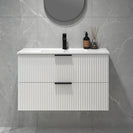 Billy 910x465x585mm Plywood Matt White Wall Hung Fluted Curve Vanity With Ceramic Top - NZHomeware