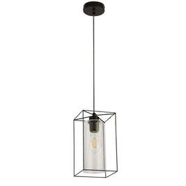 Black frame with clear glass cylinder shape pendant light - NZHomeware
