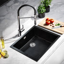 Black Granite Kitchen Sink 600x450mm Single Bowl, Top/Undermount, Scratch Resistant - NZHomeware