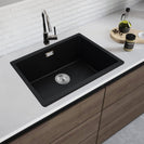 Black Granite Kitchen Sink 600x450mm Single Bowl, Top/Undermount, Scratch Resistant - NZHomeware