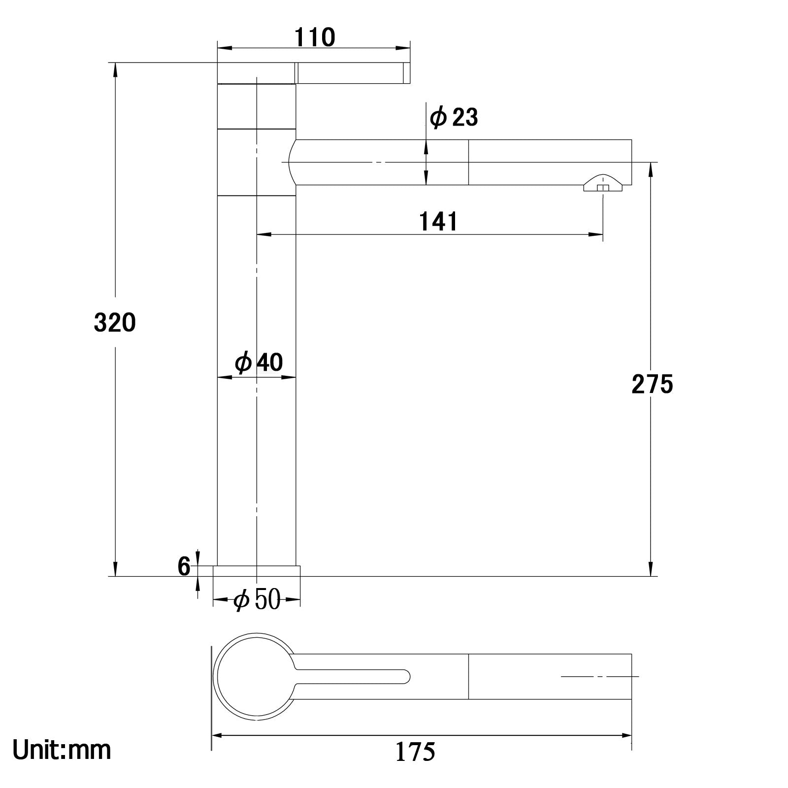 Black&Chrome Pin Lever Tall Basin Mixer Tap size guide 1