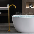 Brushed Yellow Gold Freestanding Bath Spout with Wall Mixer | Solid Brass Floor Mounted Tap Set NZ - NZHomeware