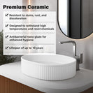 490*310*130mm Bathroom Oval Fluted Gloss White Above Counter Ceramic Wash Basin - NZHomeware