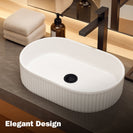 490*310*130mm Bathroom Oval Fluted Gloss White Above Counter Ceramic Wash Basin - NZHomeware