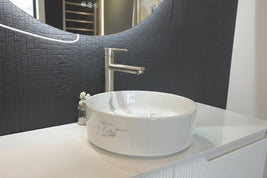370*370*130mm Bathroom Round Carrara White Above Counter Ceramic Wash Basin - NZHomeware