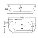 1400x700x580mm Oval Bathtub Freestanding Acrylic Apron White Bath Tub - NZHomeware