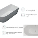 1500x750x580mm Corner Bathtub Right Corner Back to Wall Acrylic White Bathtub - NZHomeware