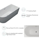 1700x800x580mm Corner Bathtub Right Corner Back to Wall Acrylic White Bathtub - NZHomeware