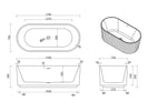 1700x750x580mm Flutted V-Groove Bathtub Freestanding Acrylic Apron Gloss White Bath Tub