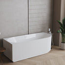 1500x750x580mm Fluted Corner Bathtub | Left-Hand Acrylic Freestanding Bath Gloss White - NZHomeware