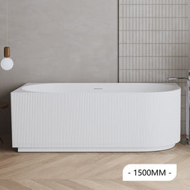 1500x750x580mm Fluted Corner Bathtub | Left-Hand Acrylic Freestanding Bath Gloss White - NZHomeware