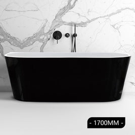 1700x800x580mm Back To Wall Freestanding Acrylic Apron Black Bath Tub - NZHomeware