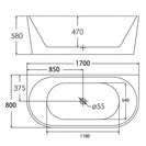 1700x800x580mm Back To Wall Freestanding Acrylic Apron Black Bath Tub - NZHomeware